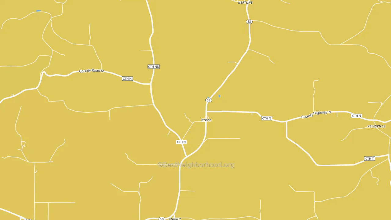 Map of the best neighborhoods in the Ithaca area, with better matches in green and worse matches in red