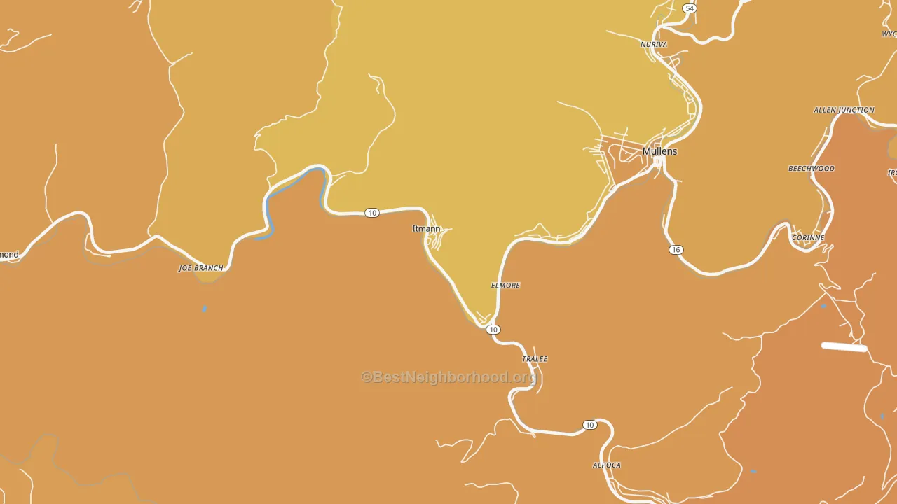 Map of the best neighborhoods in the Itmann area, with better matches in green and worse matches in red