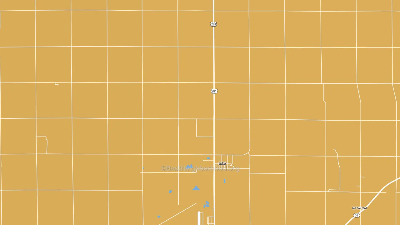 Map of the best neighborhoods in the Iuka area, with better matches in green and worse matches in red