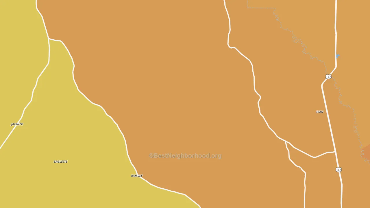 Map of the best neighborhoods in the Ivan area, with better matches in green and worse matches in red
