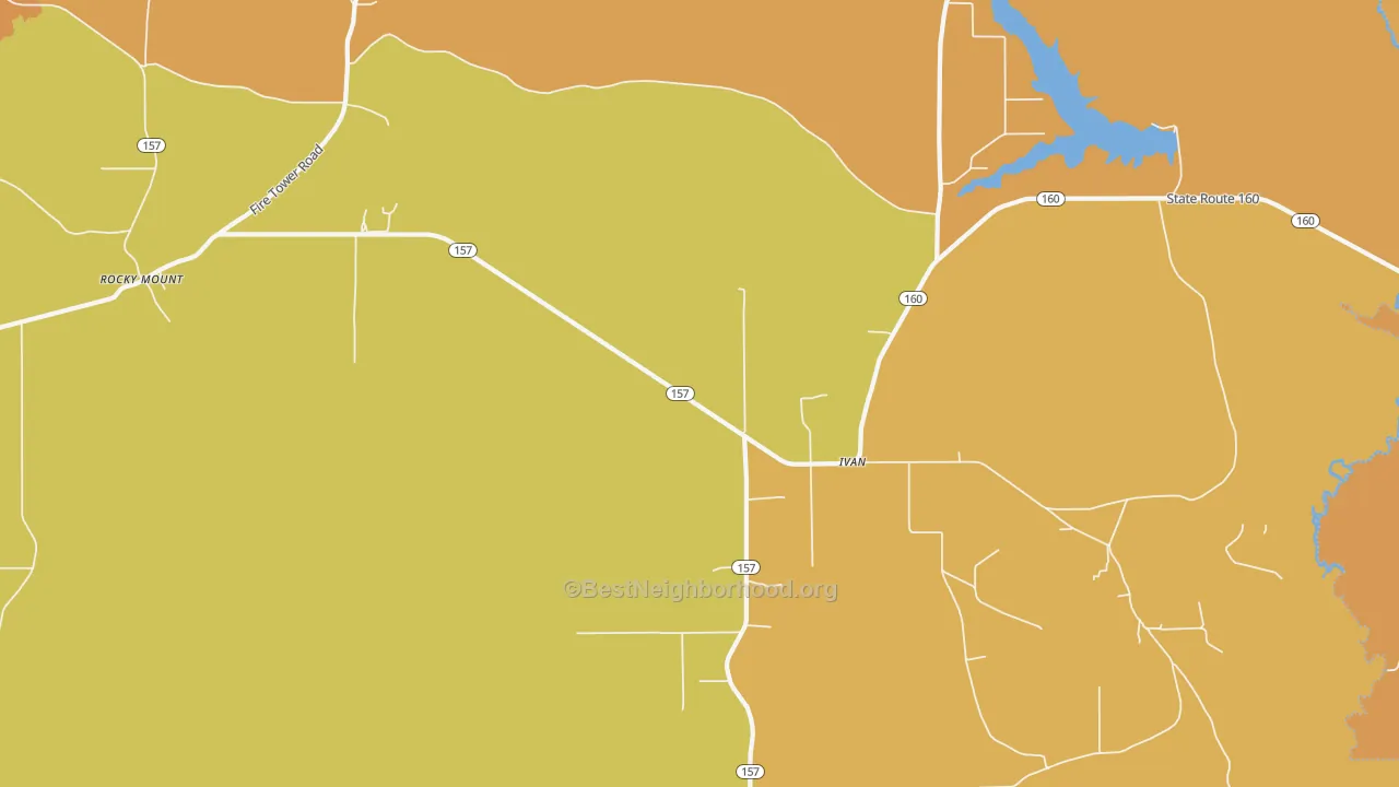 Map of the best neighborhoods in the Ivan area, with better matches in green and worse matches in red