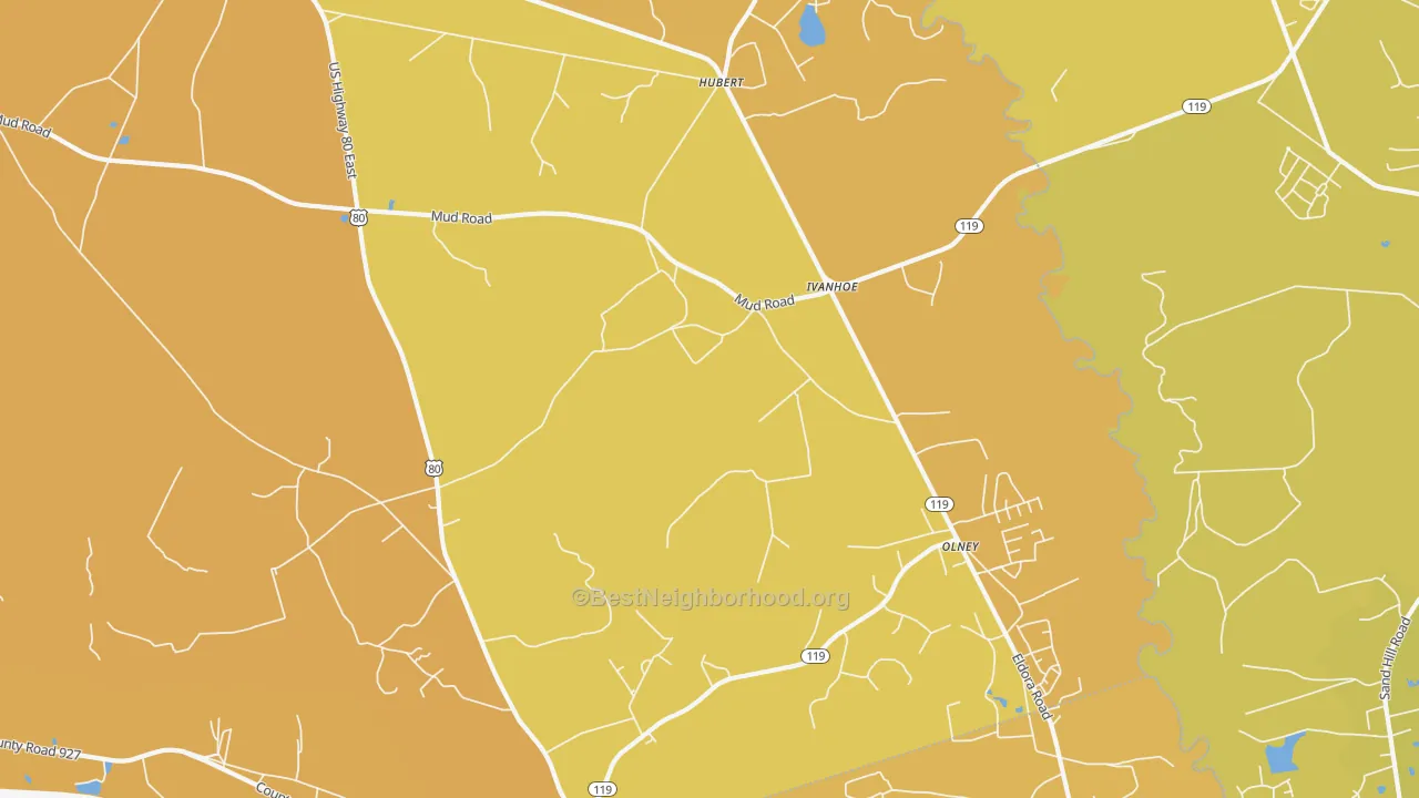 Map of the best neighborhoods in the Ivanhoe area, with better matches in green and worse matches in red