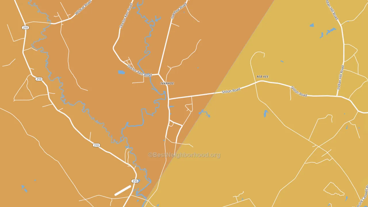 Map of the best neighborhoods in the Ivanhoe area, with better matches in green and worse matches in red