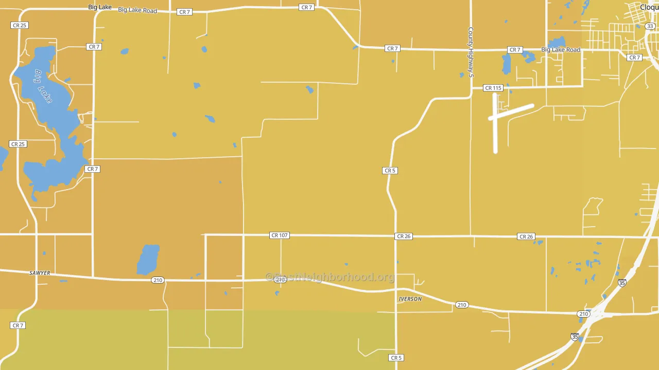 Map of the best neighborhoods in the Iverson area, with better matches in green and worse matches in red