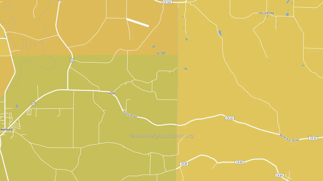 Map of the best neighborhoods in the Ivory area, with better matches in green and worse matches in red