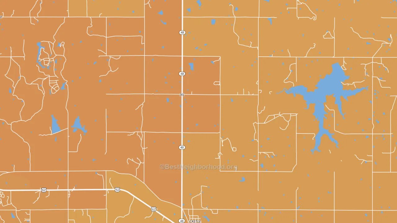 Map of the best neighborhoods in the IXL area, with better matches in green and worse matches in red