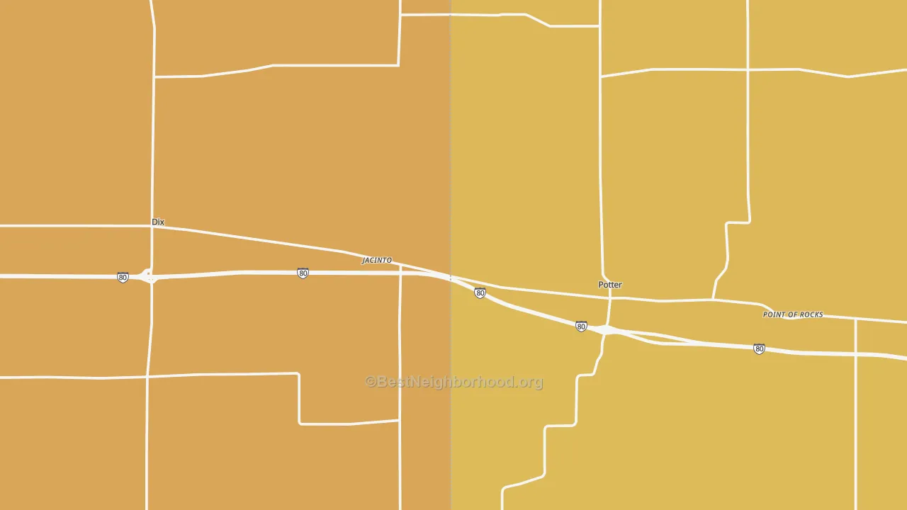 Map of the best neighborhoods in the Jacinto area, with better matches in green and worse matches in red