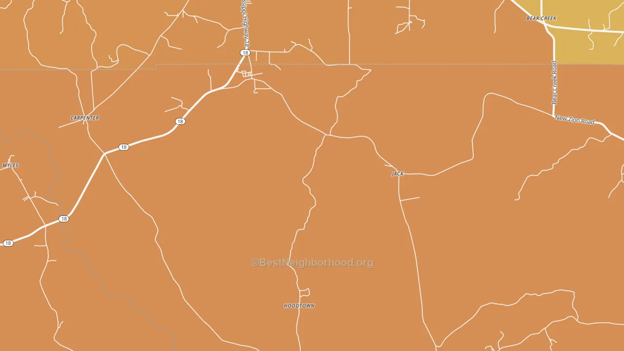 Map of the best neighborhoods in the Jack area, with better matches in green and worse matches in red