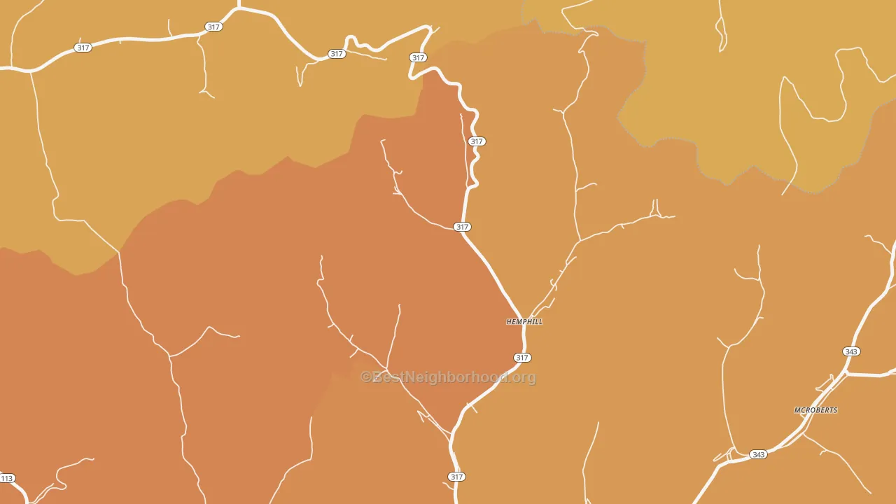 Map of the best neighborhoods in the Jackhorn area, with better matches in green and worse matches in red