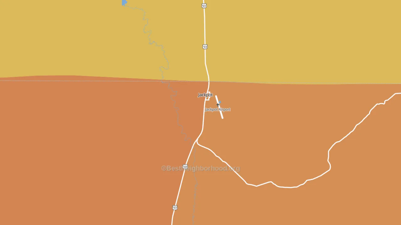 Map of the best neighborhoods in the Jackpot area, with better matches in green and worse matches in red