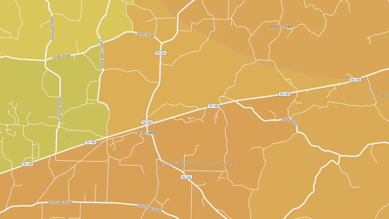 Map of the best neighborhoods in the Jacks Creek area, with better matches in green and worse matches in red