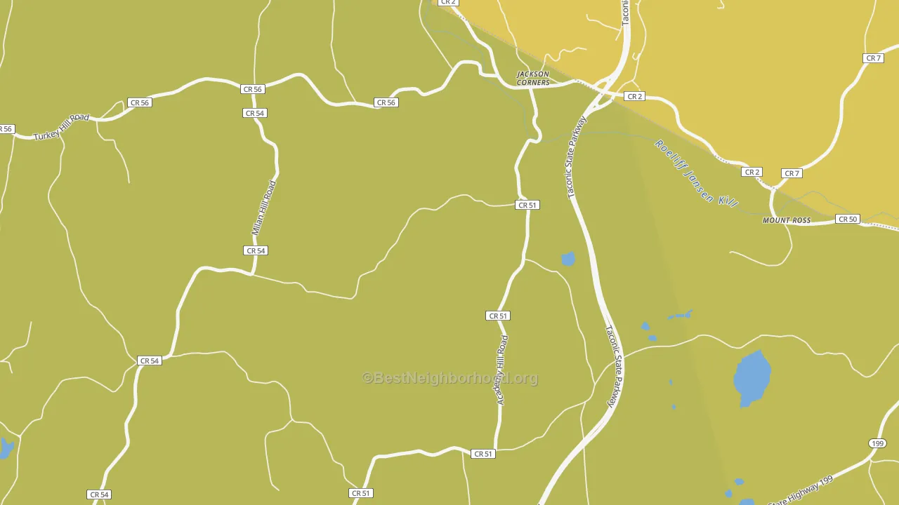 Map of the best neighborhoods in the Jackson Corners area, with better matches in green and worse matches in red