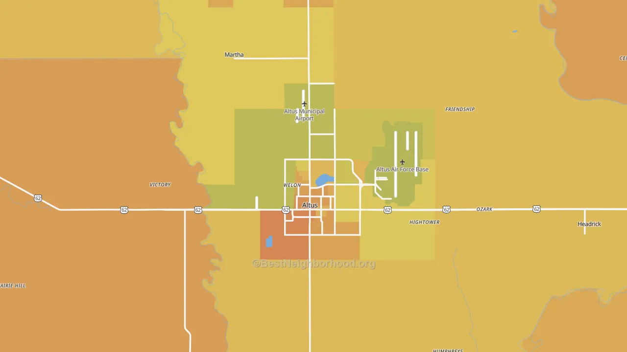 Map of the best neighborhoods in the Jackson County area, with better matches in green and worse matches in red