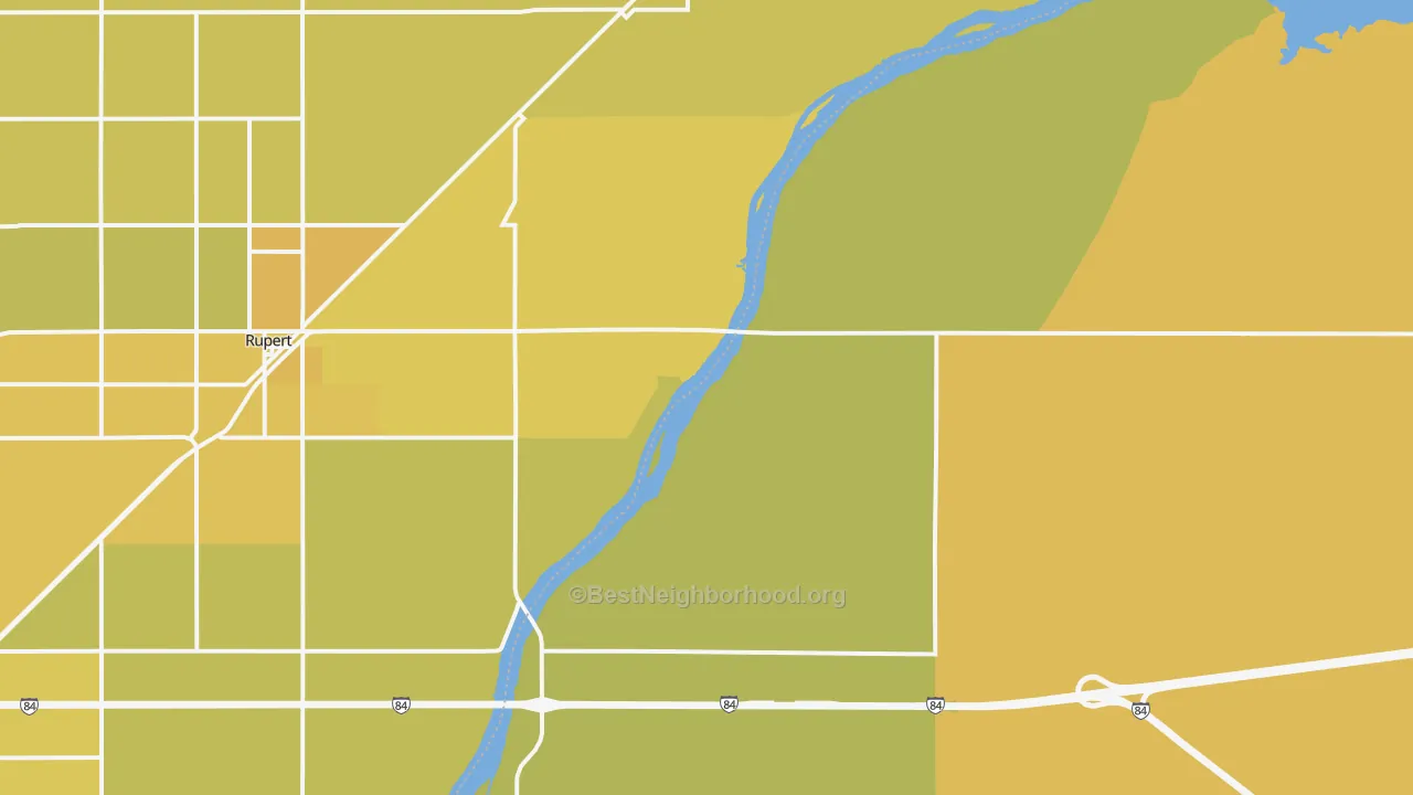Map of the best neighborhoods in the Jackson area, with better matches in green and worse matches in red