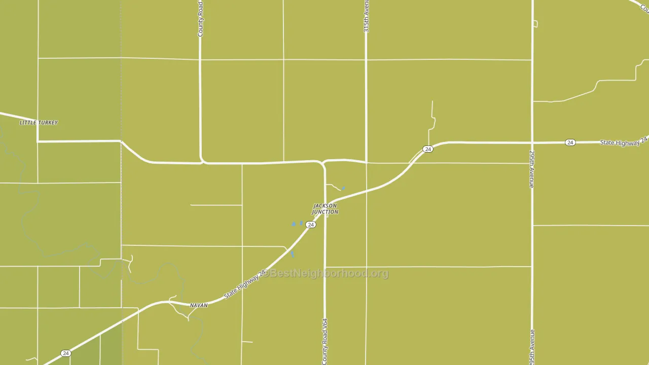 Map of the best neighborhoods in the Jackson Junction area, with better matches in green and worse matches in red
