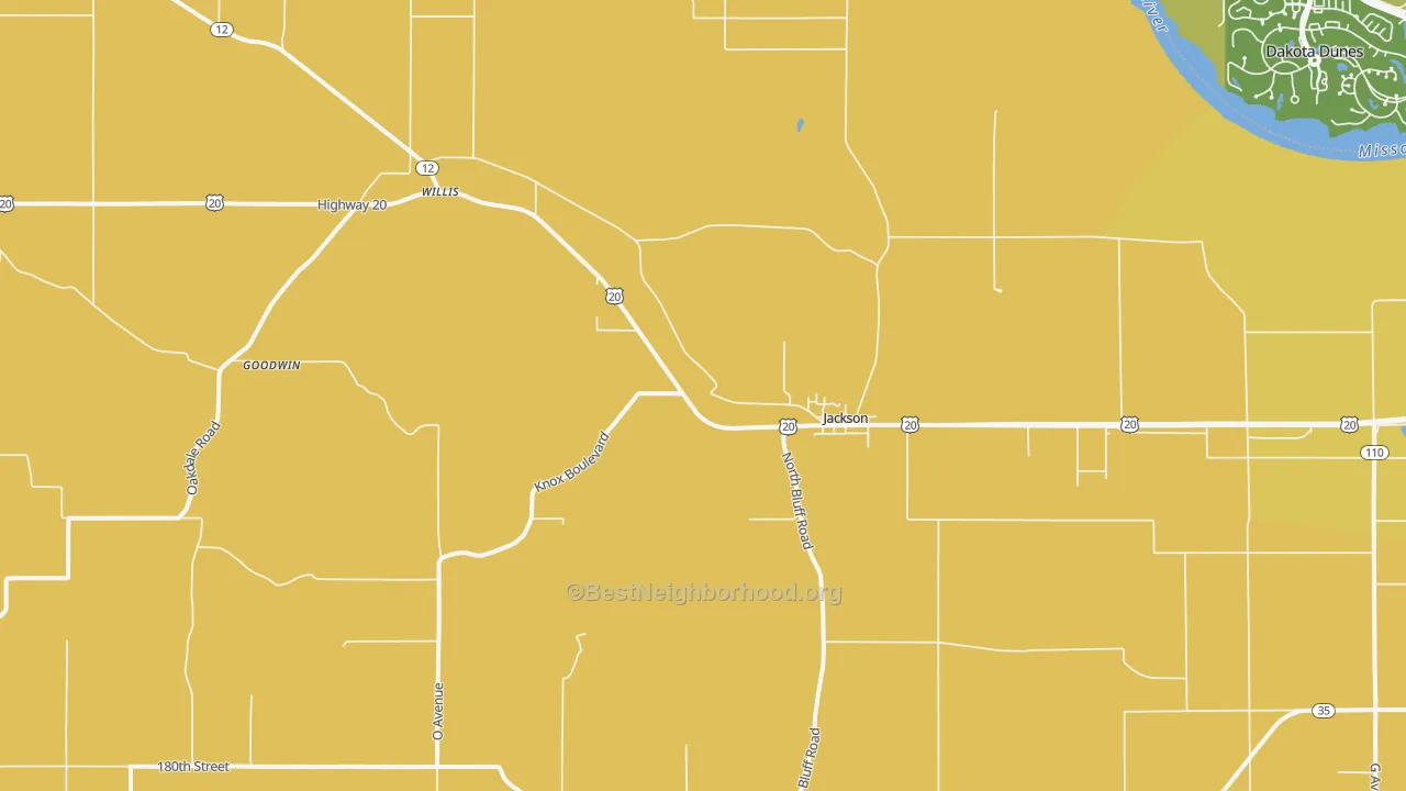 Map of the best neighborhoods in the Jackson area, with better matches in green and worse matches in red
