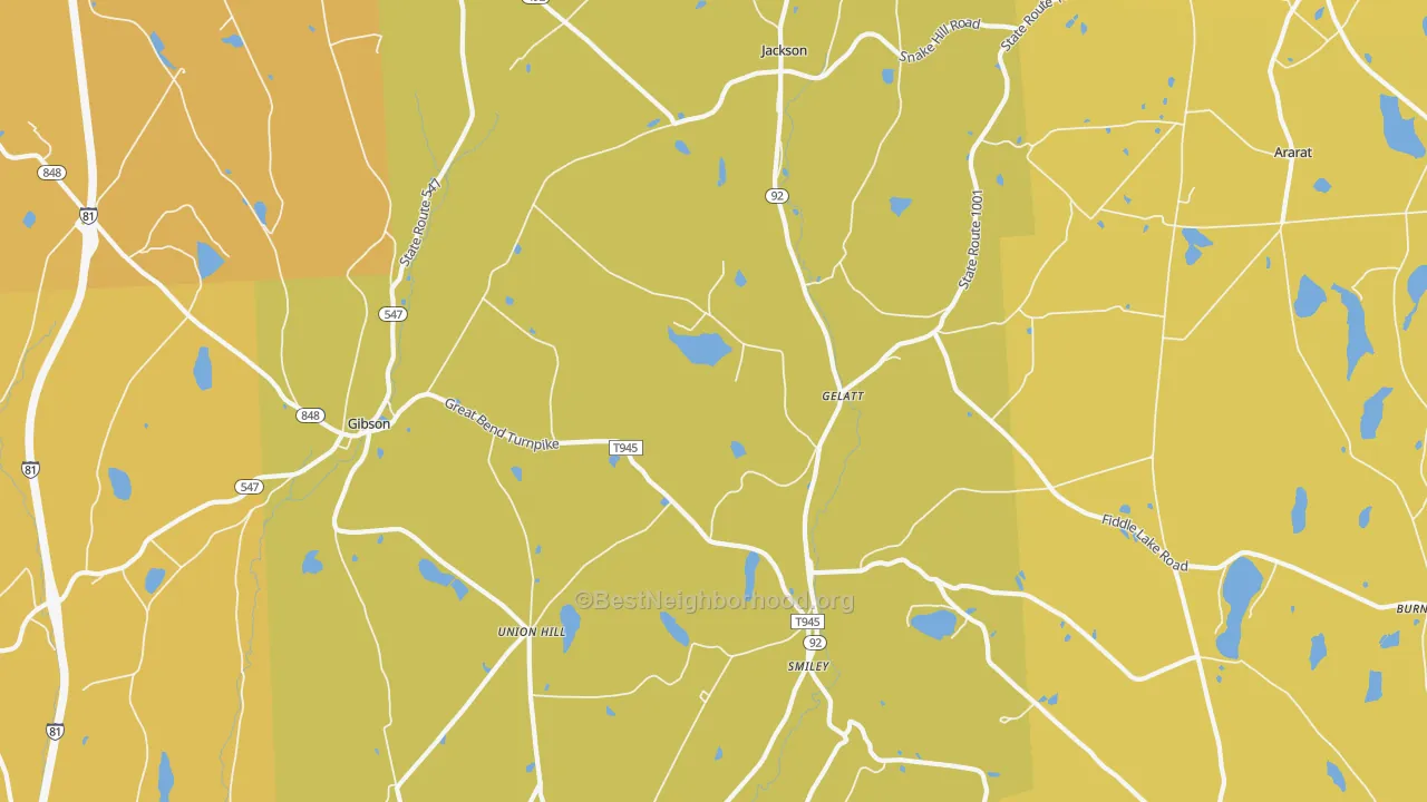 Map of the best neighborhoods in the Jackson area, with better matches in green and worse matches in red