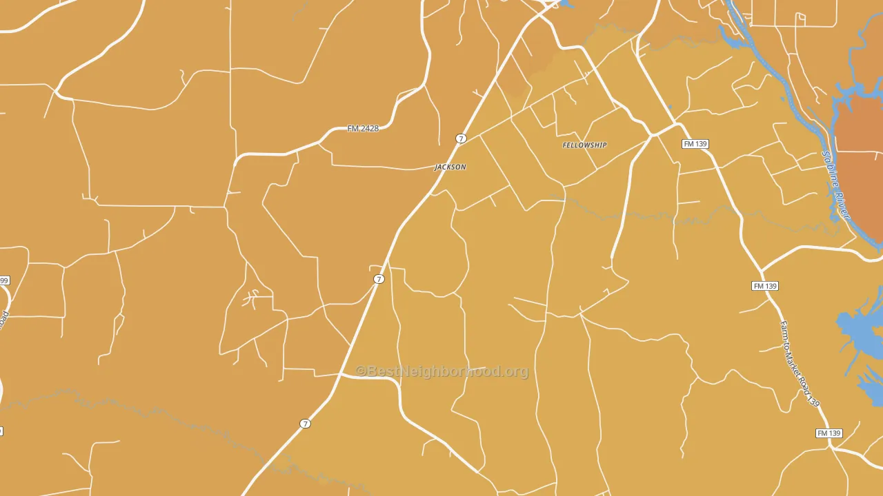 Map of the best neighborhoods in the Jackson area, with better matches in green and worse matches in red