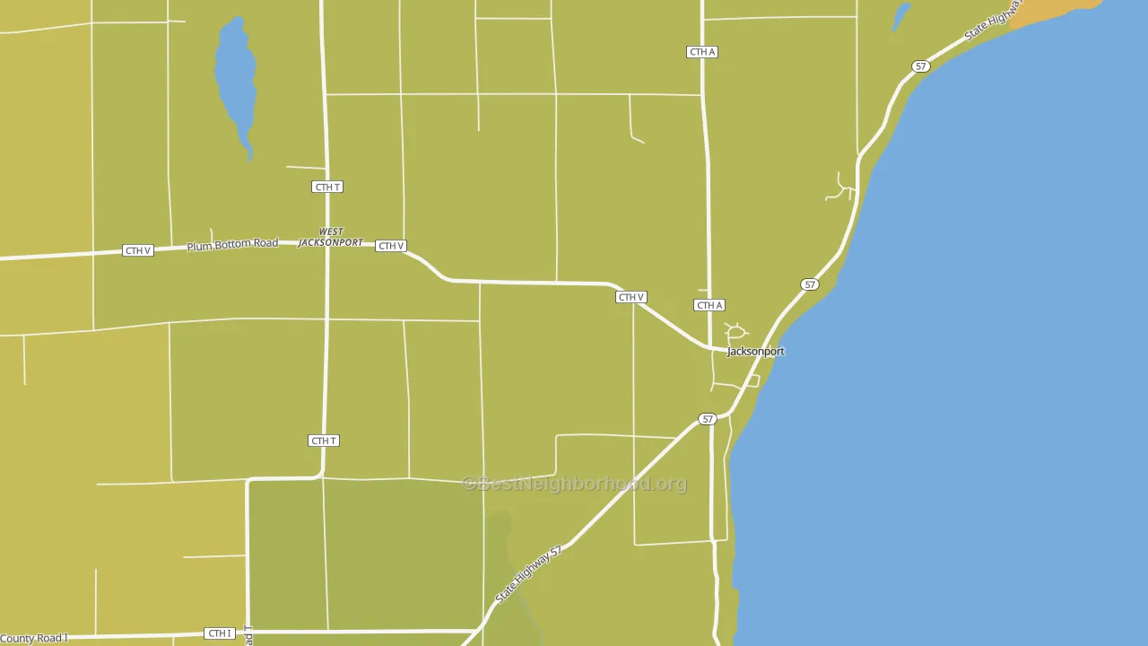 Map of the best neighborhoods in the Jacksonport area, with better matches in green and worse matches in red