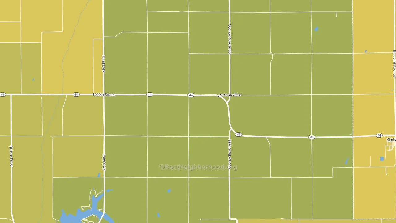 Map of the best neighborhoods in the Jacksonville area, with better matches in green and worse matches in red