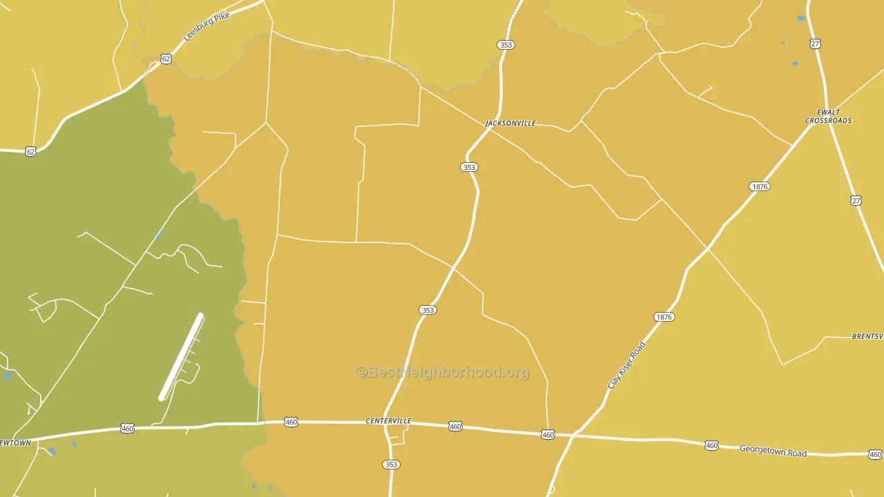 Map of the best neighborhoods in the Jacksonville area, with better matches in green and worse matches in red