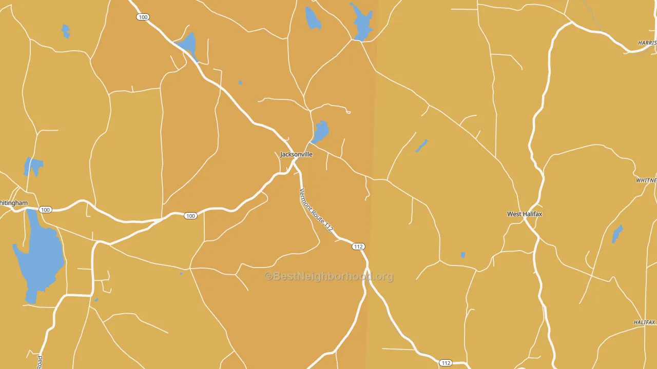 Map of the best neighborhoods in the Jacksonville area, with better matches in green and worse matches in red