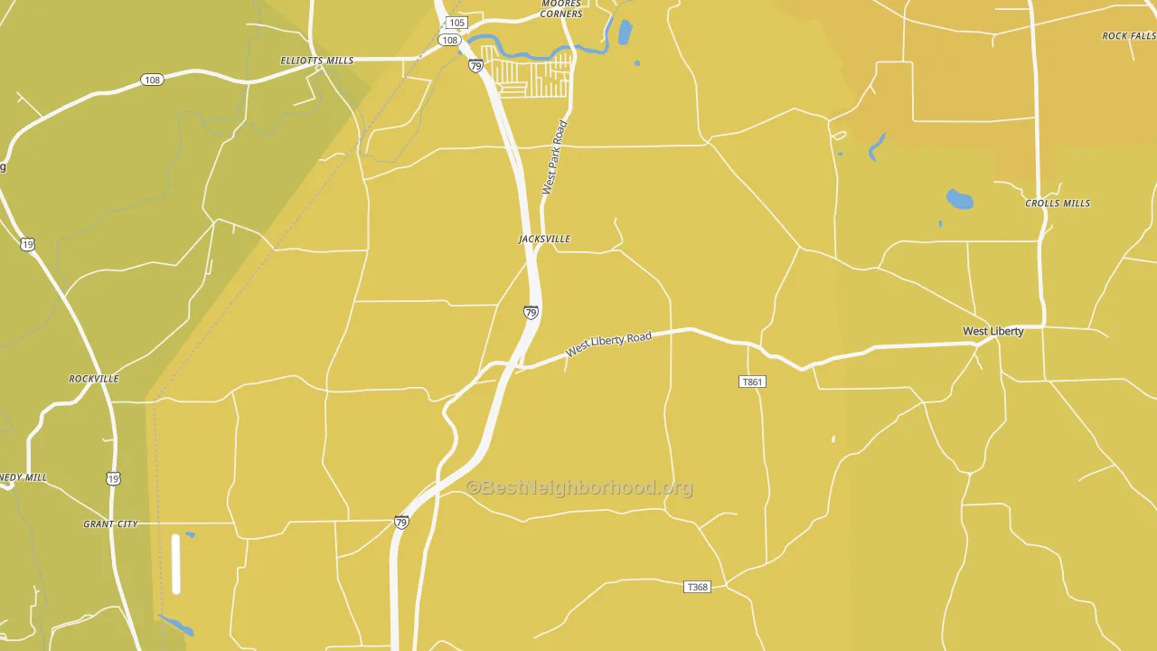 Map of the best neighborhoods in the Jacksville area, with better matches in green and worse matches in red