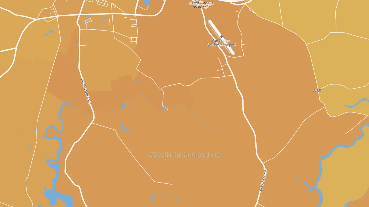 Map of the best neighborhoods in the Jacktown area, with better matches in green and worse matches in red