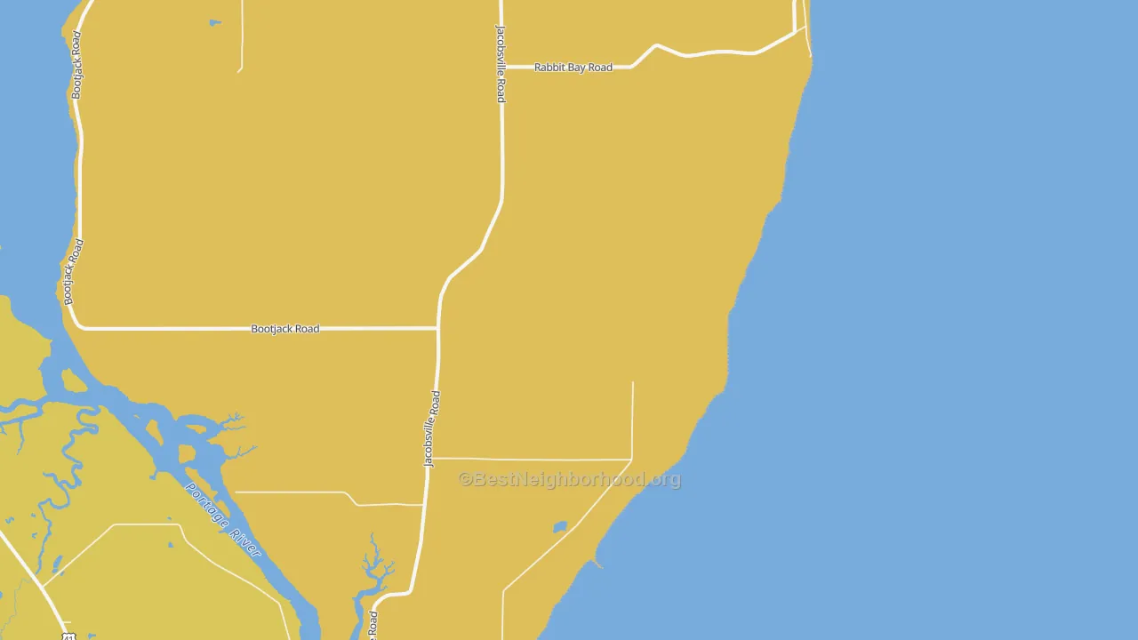 Map of the best neighborhoods in the Jacobsville area, with better matches in green and worse matches in red