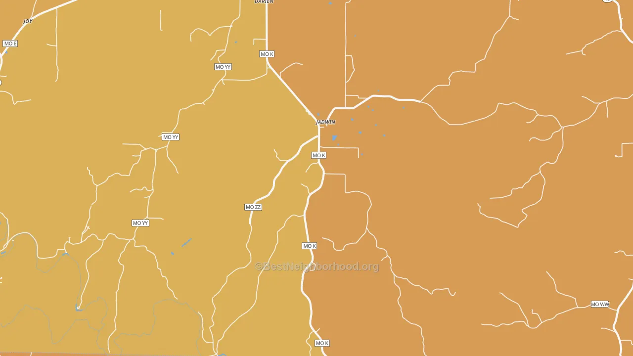 Map of the best neighborhoods in the Jadwin area, with better matches in green and worse matches in red
