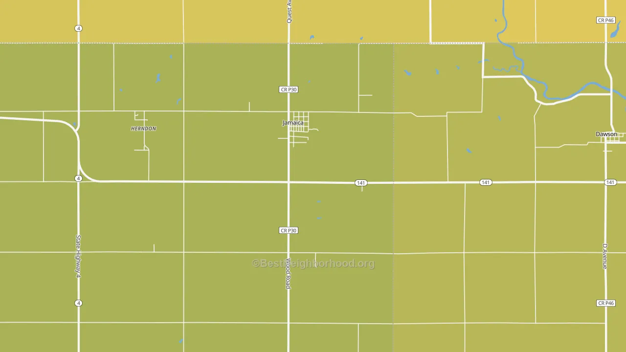 Map of the best neighborhoods in the Jamaica area, with better matches in green and worse matches in red
