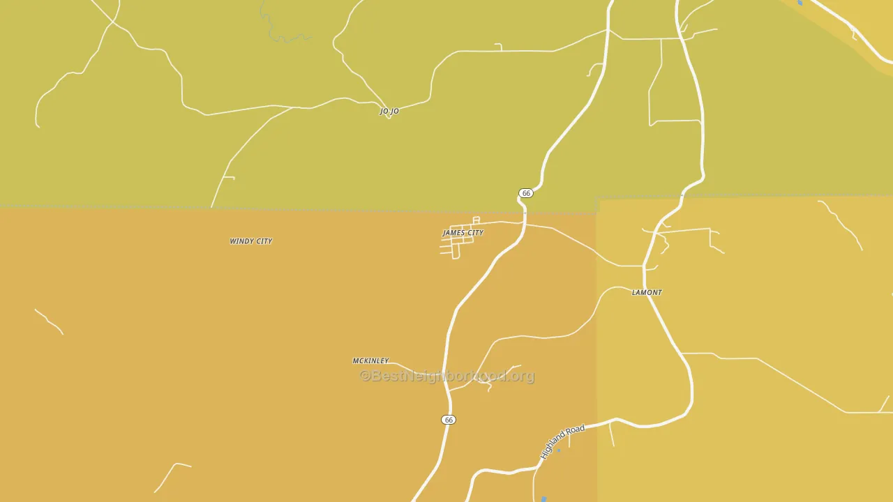 Map of the best neighborhoods in the James City area, with better matches in green and worse matches in red