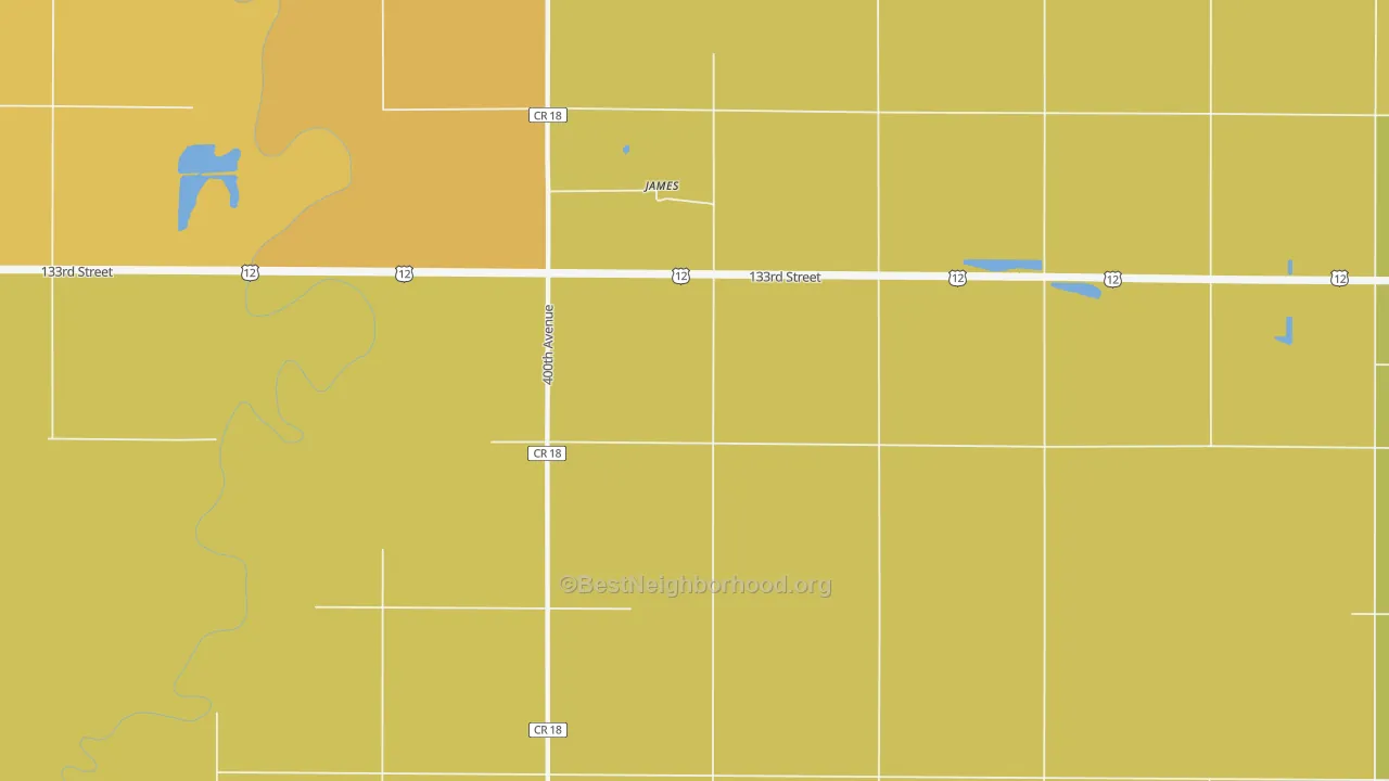Map of the best neighborhoods in the James area, with better matches in green and worse matches in red