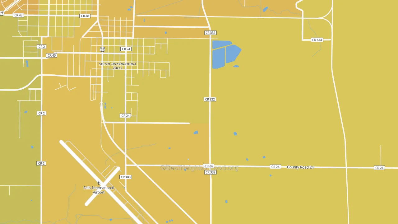 Map of the best neighborhoods in the Jameson area, with better matches in green and worse matches in red