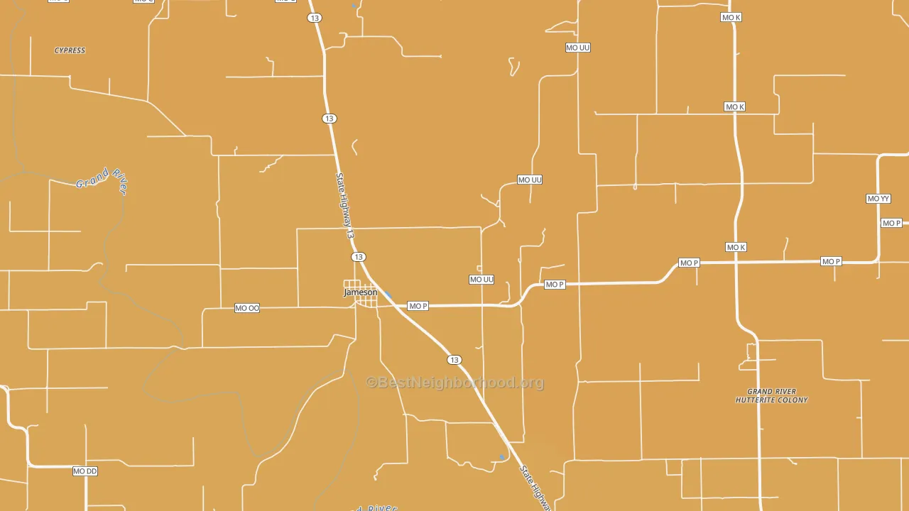 Map of the best neighborhoods in the Jameson area, with better matches in green and worse matches in red