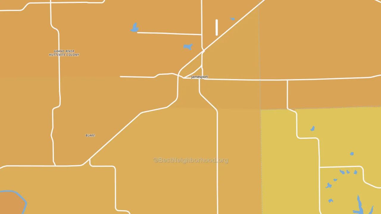 Map of the best neighborhoods in the Jamesport area, with better matches in green and worse matches in red