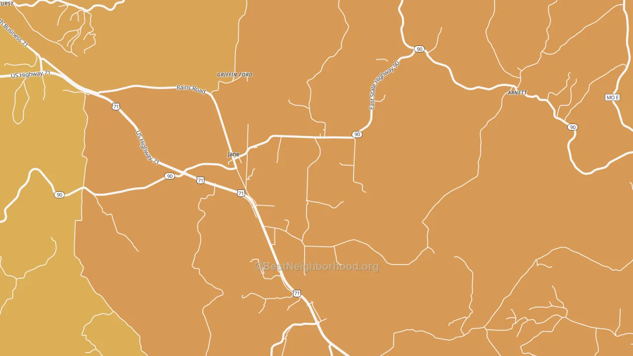 Map of the best neighborhoods in the Jane area, with better matches in green and worse matches in red