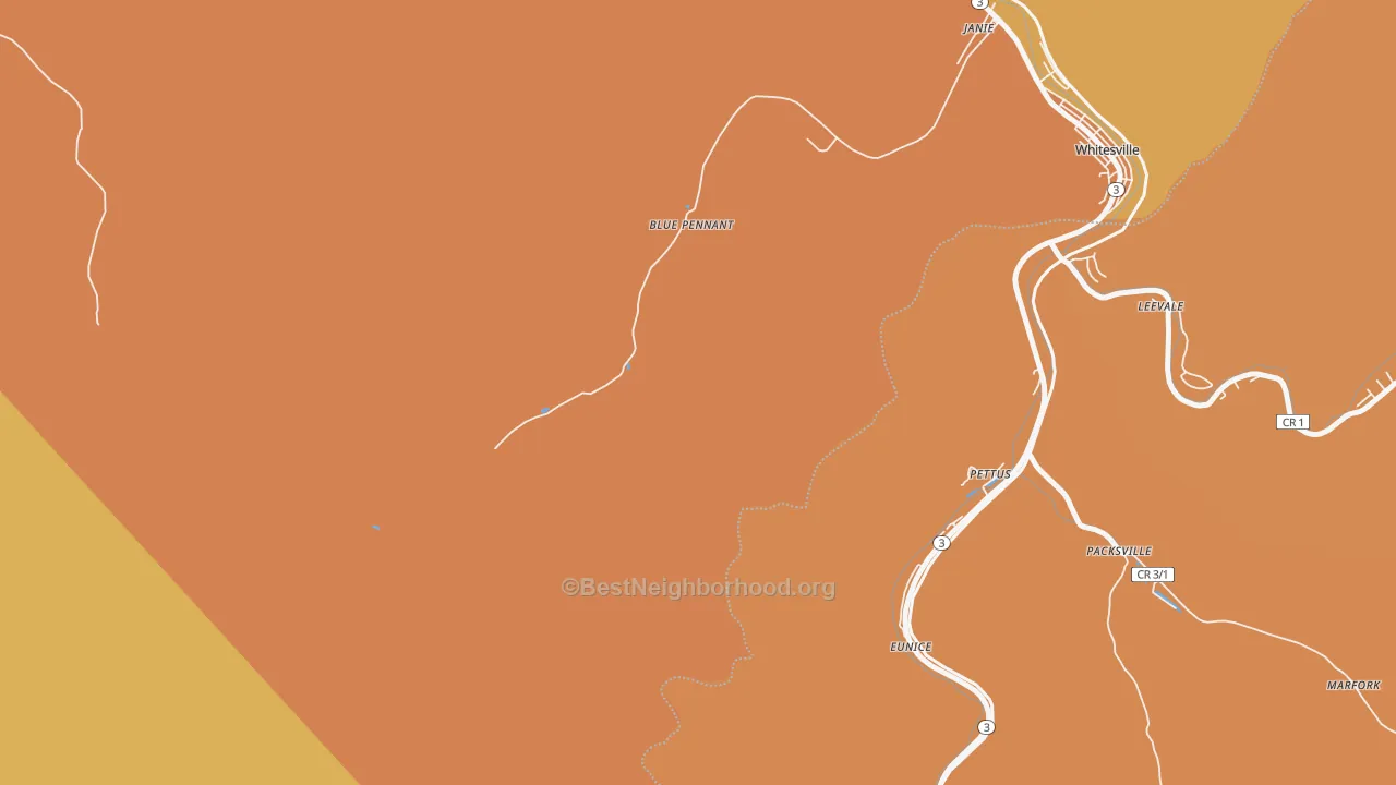 Map of the best neighborhoods in the Janie area, with better matches in green and worse matches in red
