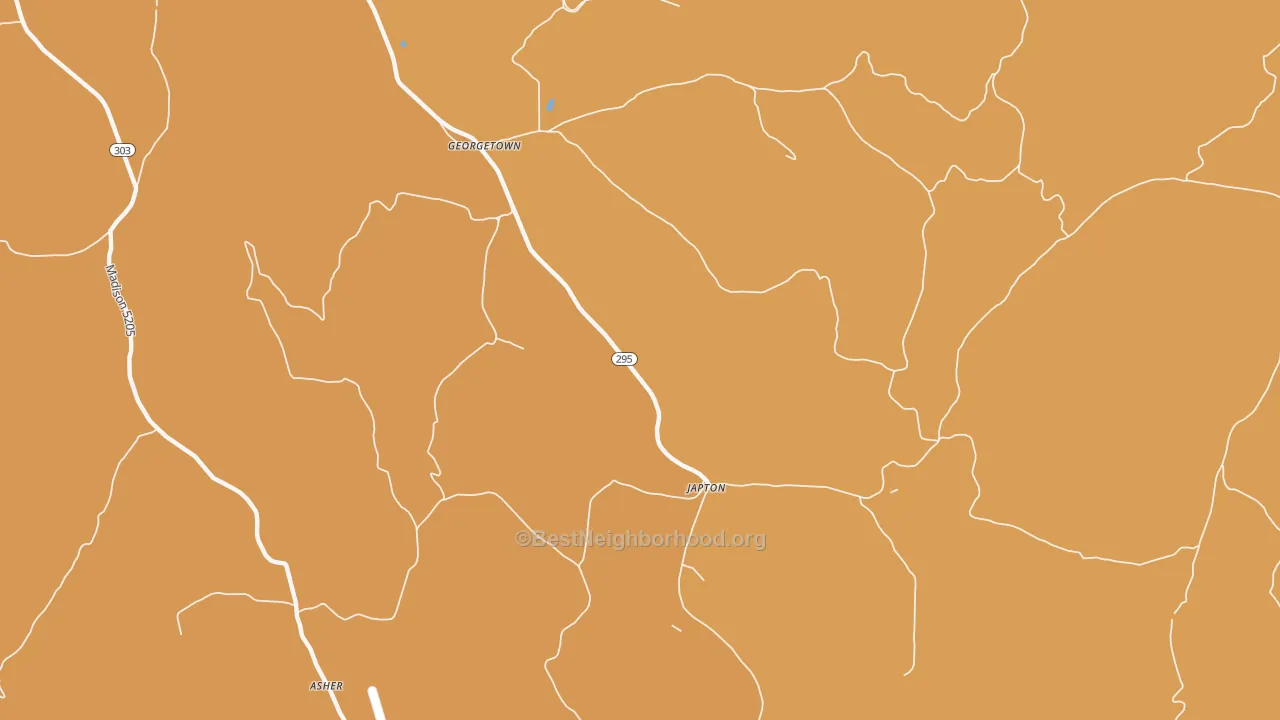 Map of the best neighborhoods in the Japton area, with better matches in green and worse matches in red