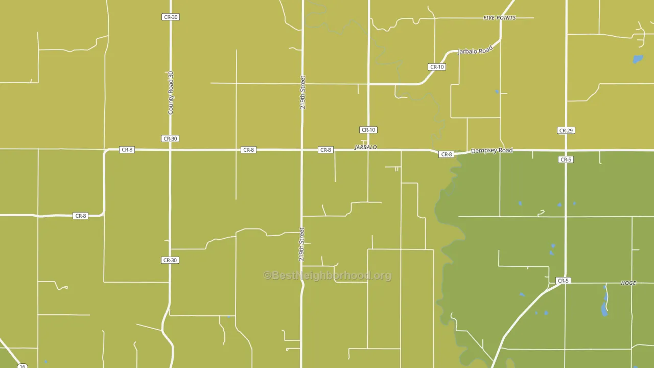 Map of the best neighborhoods in the Jarbalo area, with better matches in green and worse matches in red