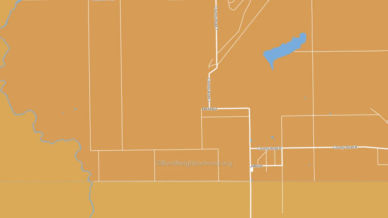 Map of the best neighborhoods in the Jaroso area, with better matches in green and worse matches in red