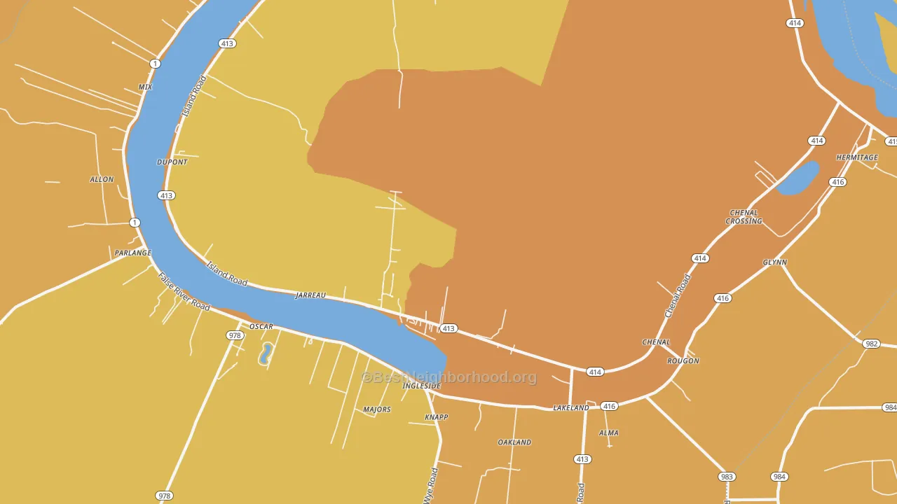 Map of the best neighborhoods in the Jarreau area, with better matches in green and worse matches in red