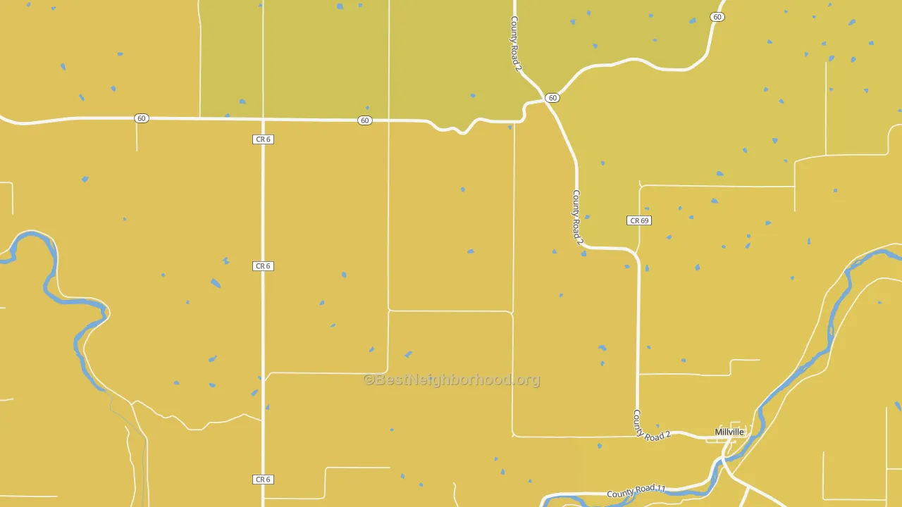 Map of the best neighborhoods in the Jarrett area, with better matches in green and worse matches in red