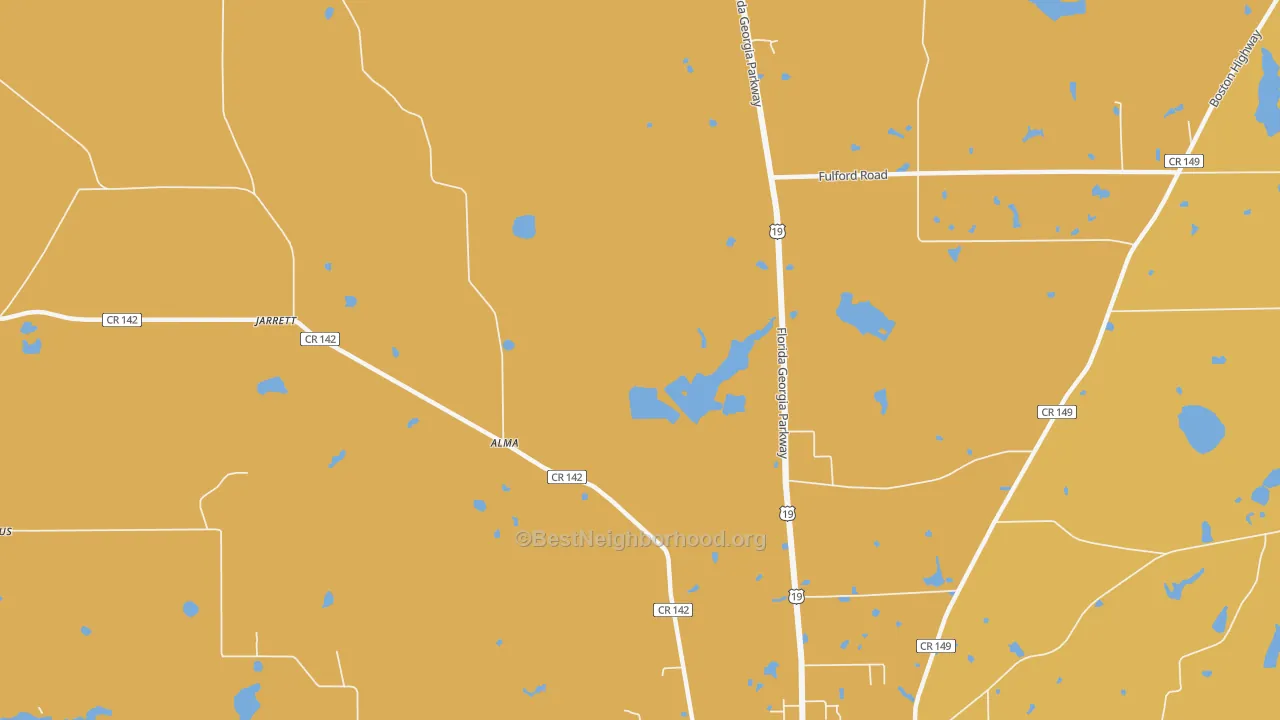 Map of the best neighborhoods in the Jarrott area, with better matches in green and worse matches in red