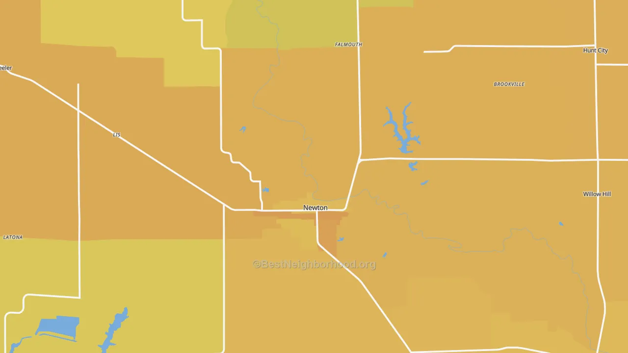Map of the best neighborhoods in the Jasper County area, with better matches in green and worse matches in red