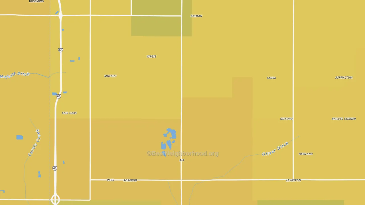 Map of the best neighborhoods in the Jasper County area, with better matches in green and worse matches in red