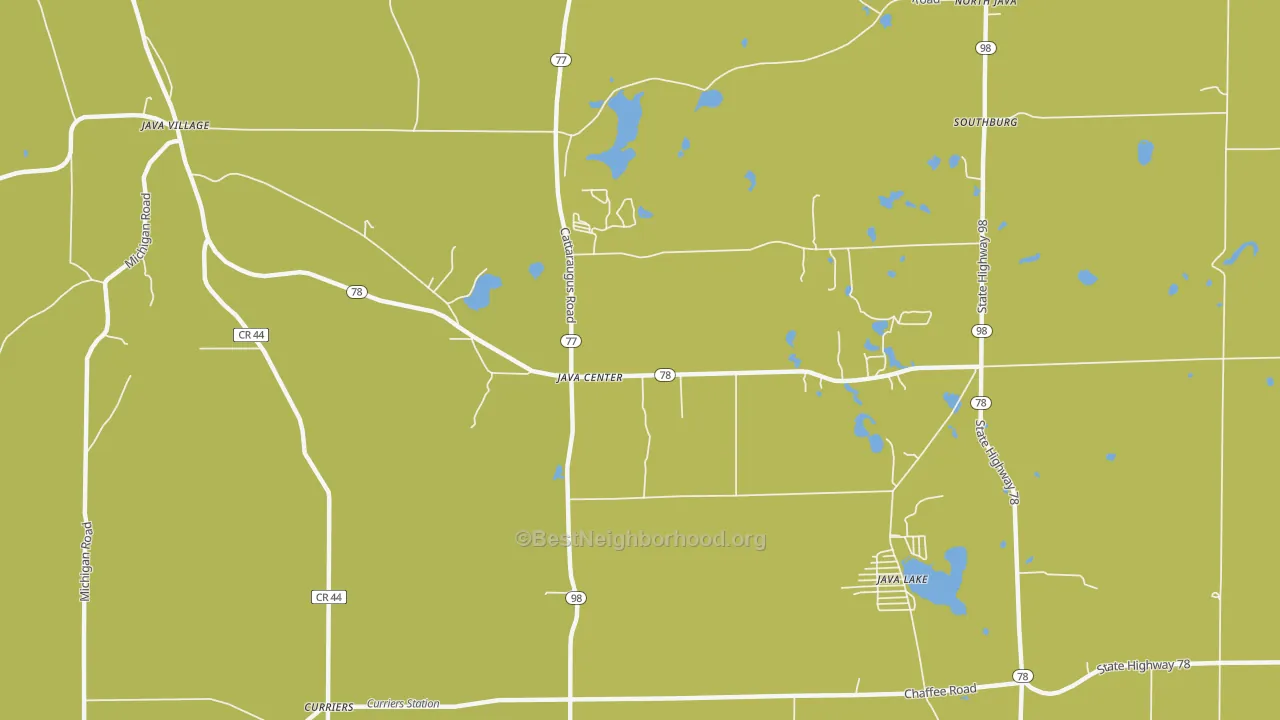 Map of the best neighborhoods in the Java Center area, with better matches in green and worse matches in red
