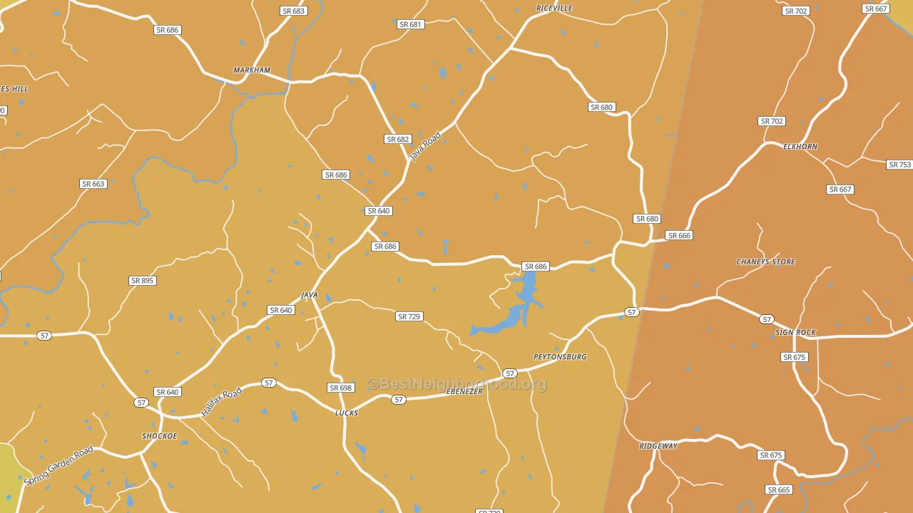 Map of the best neighborhoods in the Java area, with better matches in green and worse matches in red