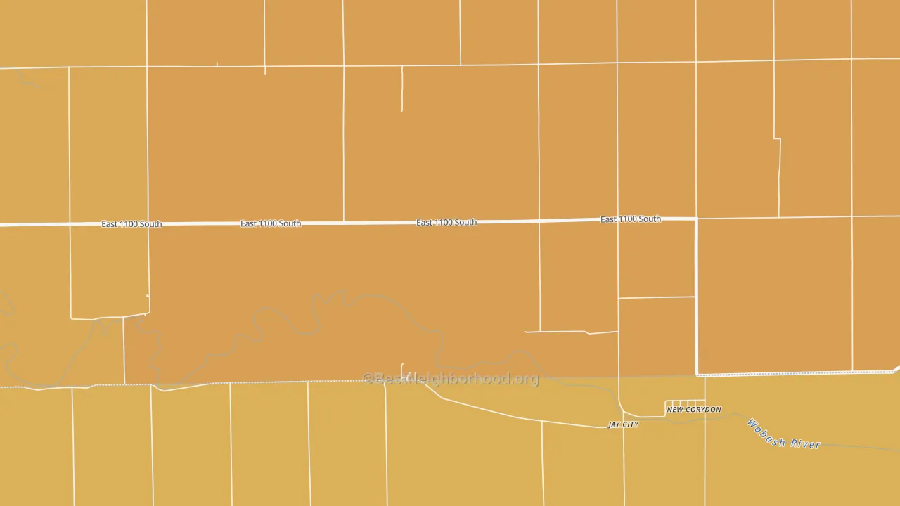 Map of the best neighborhoods in the Jay City area, with better matches in green and worse matches in red