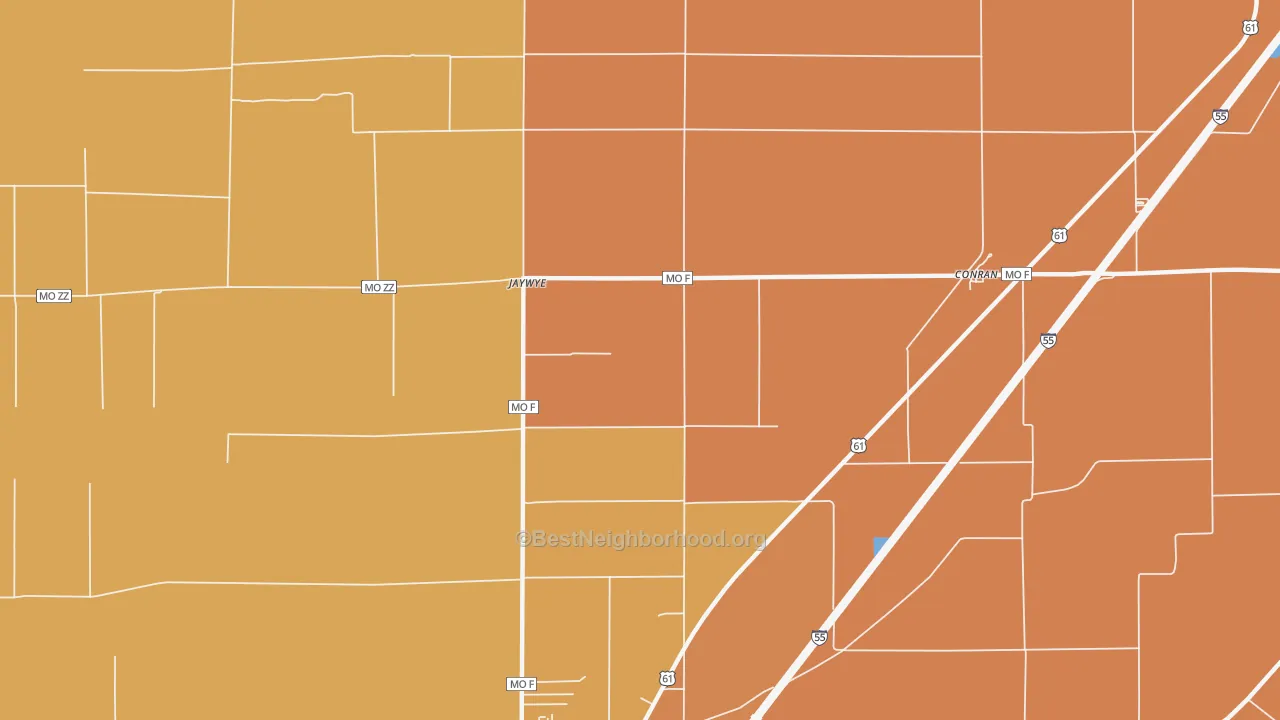 Map of the best neighborhoods in the Jaywye area, with better matches in green and worse matches in red